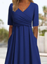 Damen Unifarben Kurzarm Sommer Print Kleid V-Ausschnitt Täglich Lässig Maxikleid A-Linien-Kleid