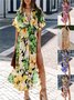 Damen Geblümt Halbarm Sommer Schlitz Kleid V-Ausschnitt Täglich Lässig Maxikleid Fließendes Kleid A-Linien-Kleid
