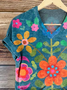 Damen Geblümt Kurzarm T-Shirts T-Shirt V-Ausschnitt Print Lässig Sommer T-Shirt mit Grafik Oberteile