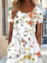 Damen Geblümt Kurzarm Sommer Print Kleid Rundhals Täglich Lässig Maxikleid Etuikleid H-Linie Kleid