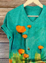 Damen Geblümt Kurzarm T-Shirts T-Shirt V-Ausschnitt Print Lässig Sommer T-Shirt mit Grafik Oberteile