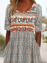 Damen Geblümt Kurzarm Sommer Print Kleid Rundhals Täglich Lässig Maxikleid Etuikleid H-Linie Kleid