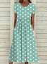 Damen Polka Dots Kurzarm Sommer Print Kleid Rundhals Täglich Lässig Maxikleid Etuikleid H-Linie Kleid
