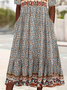 Damen Geblümt Kurzarm Sommer Print Kleid Rundhals Täglich Lässig Maxikleid Etuikleid H-Linie Kleid