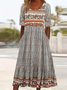 Damen Geblümt Kurzarm Sommer Print Kleid Rundhals Täglich Lässig Maxikleid Etuikleid H-Linie Kleid