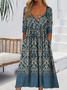 Damen Geblümt Halbarm Sommer Print Kleid Halb offener Kragen Täglich Lässig Maxikleid A-Linien-Kleid