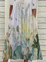 Damen Geblümt Halbarm Sommer Print Kleid Halb offener Kragen Täglich Lässig Maxikleid A-Linien-Kleid
