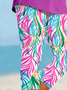 Damen Geblümt Caprihosen Elastische Taille Hose Lässig Sommer Hose