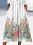 Damen Geblümt Halbarm Sommer Print Kleid Halb offener Kragen Täglich Lässig Maxikleid A-Linien-Kleid