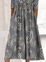 Damen Paisley Halbarm Sommer Print Kleid Halb offener Kragen Täglich Lässig Maxikleid A-Linien-Kleid