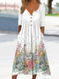 Damen Geblümt Halbarm Sommer Print Kleid Halb offener Kragen Täglich Lässig Maxikleid A-Linien-Kleid