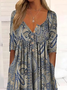 Damen Paisley Halbarm Sommer Print Kleid Halb offener Kragen Täglich Lässig Maxikleid A-Linien-Kleid