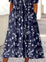 Damen Geblümt Halbarm Sommer Print Kleid Halb offener Kragen Täglich Lässig Maxikleid A-Linien-Kleid