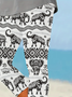 Damen Elefant Caprihosen Elastische Taille Hose Lässig Sommer Hose