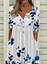 Damen Geblümt Halbarm Sommer Print Kleid Halb offener Kragen Täglich Lässig Maxikleid A-Linien-Kleid