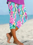 Damen Geblümt Caprihosen Elastische Taille Hose Lässig Sommer Hose