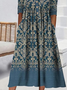 Damen Geblümt Halbarm Sommer Print Kleid Halb offener Kragen Täglich Lässig Maxikleid A-Linien-Kleid
