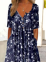 Damen Geblümt Halbarm Sommer Print Kleid Halb offener Kragen Täglich Lässig Maxikleid A-Linien-Kleid