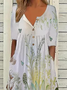 Damen Geblümt Halbarm Sommer Print Kleid Halb offener Kragen Täglich Lässig Maxikleid A-Linien-Kleid