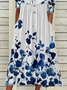 Damen Geblümt Halbarm Sommer Print Kleid Halb offener Kragen Täglich Lässig Maxikleid A-Linien-Kleid