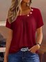 Damen Unifarben Kurzarm T-Shirts T-Shirt Rundhals Schnalle Lässig Sommer Oberteile