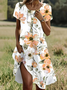Damen Geblümt Kurzarm Sommer Print Kleid Rundhals Täglich Lässig Mini Tunika H-Linie Kleid