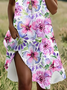 Damen Geblümt Kurzarm Sommer Print Kleid Rundhals Täglich Lässig Mini Tunika H-Linie Kleid