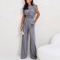 Damen Unifarben Irregulär Handwerkskunst Zweiteiliges Set Täglich Ärmellos Lässig Sommer Bluse mit Hose Matching Set
