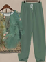 Damen Geblümt Print Zweiteiliges Set Täglich Halbarm Lässig Sommer Bluse mit Hose Matching Set