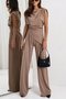 Damen Unifarben Irregulär Handwerkskunst Zweiteiliges Set Täglich Ärmellos Lässig Sommer Bluse mit Hose Matching Set