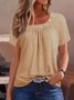 Damen Unifarben Kurzarm T-Shirts T-Shirt Rundhals Schnalle Lässig Sommer Oberteile
