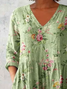 Damen Geblümt Langarm Bluse Frühling/Herbst Print V-Ausschnitt Täglich Lässig Oberteile