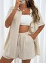 Damen Unifarben Nahtverarbeitung Zweiteiliges Set Täglich Kurzarm Lässig Sommer Bluse mit Hose Matching Set