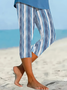 Damen Gestreift Caprihosen Elastische Taille Hose Lässig Sommer Hose