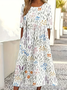 Damen Geblümt Halbarm Sommer Print Kleid Rundhals Täglich Lässig Maxikleid A-Linien-Kleid