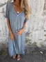 Damen Unifarben Kurzarm Sommer Nahtverarbeitung Kleid V-Ausschnitt Täglich Retro Maxikleid Tanktop A-Linien-Kleid