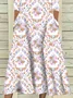 Damen Geblümt Halbarm Sommer Print Kleid Rundhals Täglich Lässig Maxikleid A-Linien-Kleid