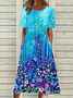 Damen Geblümt Halbarm Sommer Print Kleid Rundhals Täglich Lässig Maxikleid A-Linien-Kleid