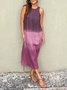 Damen Farbverlauf Ärmellos Sommer Kleid Rundhals Täglich Lässig Maxikleid Fließendes Kleid A-Linien-Kleid