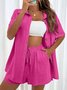 Damen Unifarben Nahtverarbeitung Zweiteiliges Set Täglich Kurzarm Lässig Sommer Bluse mit Hose Matching Set