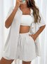 Damen Unifarben Nahtverarbeitung Zweiteiliges Set Täglich Kurzarm Lässig Sommer Bluse mit Hose Matching Set