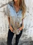 Damen Unifarben Kurzarm Bluse Sommer Metall Schalkragen Täglich Lässig Oberteile
