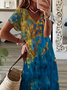 Damen Abstrakt Kurzarm Sommer Print Kleid V-Ausschnitt Täglich Lässig Maxikleid X-Linie Kleid