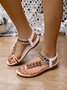 Bohemien Ethnisch Stil Schuhe für Damen Sommer Fashion Strand Flach Pantolette Perlen Diamant Zehentrenner Pantolette