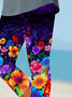 Damen Geblümt Caprihosen Elastische Taille Hose Lässig Sommer Hose
