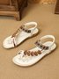Bohemien Ethnisch Stil Schuhe für Damen Sommer Fashion Strand Flach Pantolette Perlen Diamant Zehentrenner Pantolette