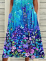 Damen Geblümt Halbarm Sommer Print Kleid Rundhals Täglich Lässig Maxikleid A-Linien-Kleid