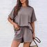 Damen Unifarben Taschennähen Dolman-Ärmel Zweiteiliges Set Täglich Halbarm Lässig Sommer Bluse mit Hose Matching Set