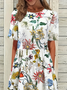 Damen Geblümt Halbarm Sommer Print Kleid Rundhals Täglich Lässig Maxikleid A-Linien-Kleid