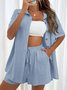Damen Unifarben Nahtverarbeitung Zweiteiliges Set Täglich Kurzarm Lässig Sommer Bluse mit Hose Matching Set